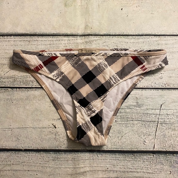 Burberry Brit cream black plaid swim bikini bottom. M - Picture 1 of 9